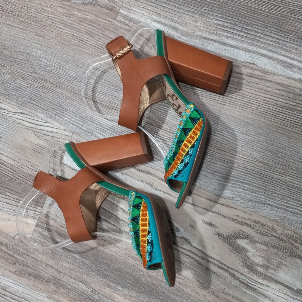 Sam Edelman Brown and Teal Heels - Picture 4 of 16